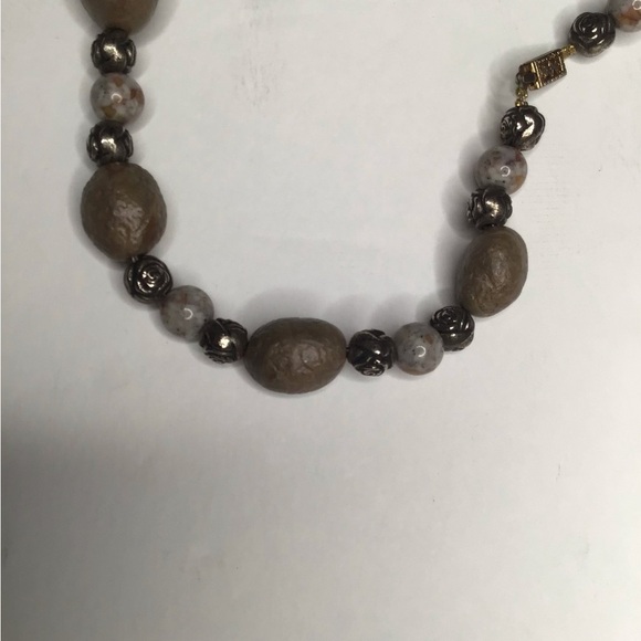 Women’s Long Necklace Tan Beige Silver - Picture 4 of 10